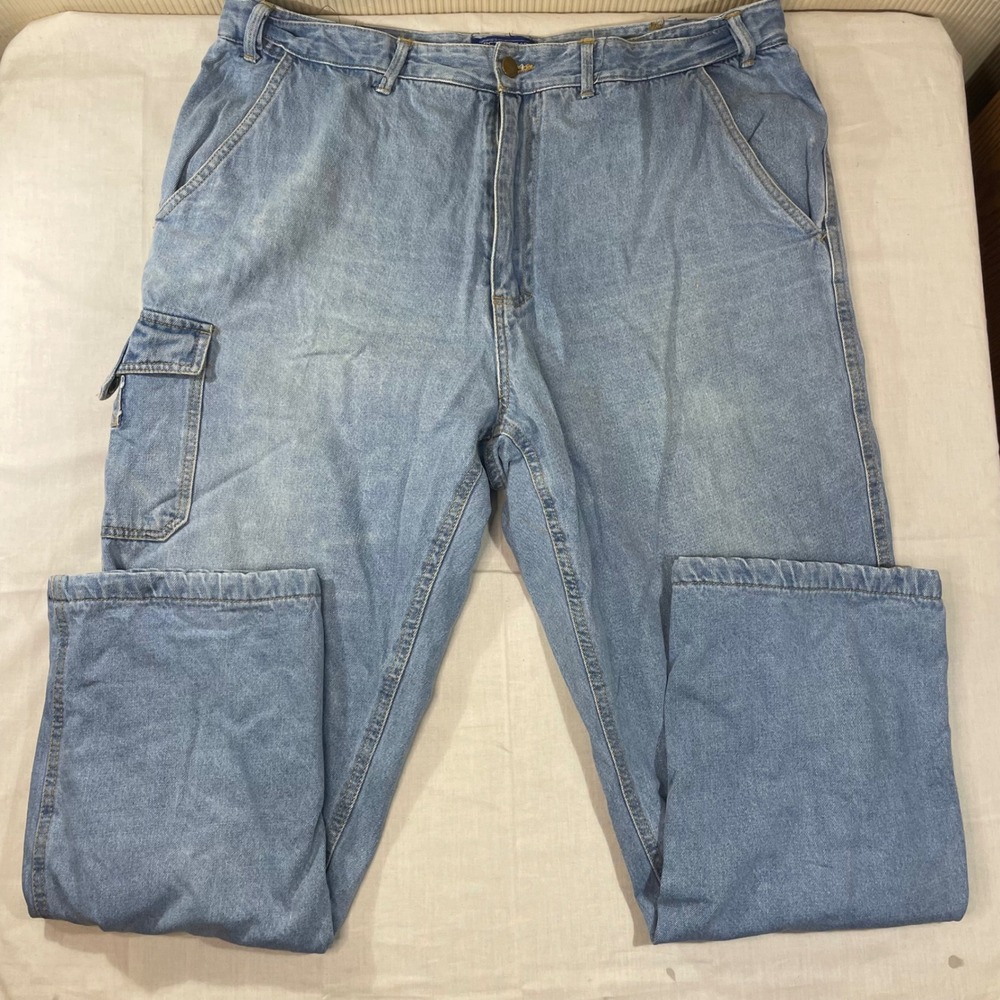 Haband Arctic Bear Fleece Lined Cargo Jeans Mens 38M Light Wash Blue Winter Warm